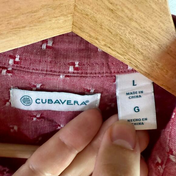 Cubavera Men's Large Red & White Embroidered Linen Blend S/S Button Up Shirt - Picture 3 of 8